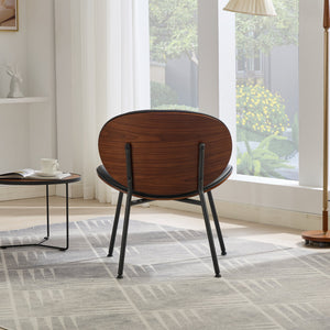 English Elm Mid-Century Shell Chair with Wood Grain Veneer, Curved Wide Seat, Metal-Wood Frame Holds 330+ lbs Black W1143P214250