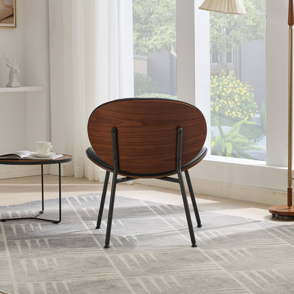English Elm Mid-Century Shell Chair with Wood Grain Veneer, Curved Wide Seat, Metal-Wood Frame Holds 330+ lbs Black W1143P214250