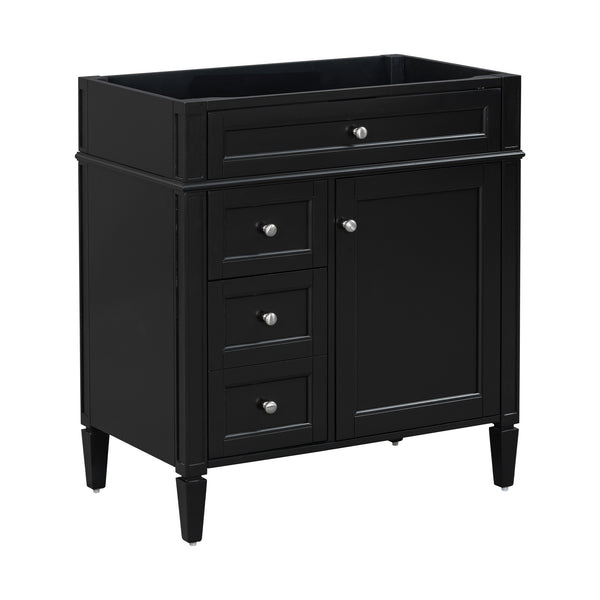 English Elm 30'' Modern Bathroom Vanity Cabinet with Roman Legs, 3 Drawers, Adjustable Shelf, Tip-Out Drawer, Durable MDF/Solid Wood Black N710P236988B