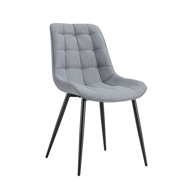 English Elm Modern Grey Fabric Dining Chair with Grid Stitching, Padded Comfort and Black Metal Frame, Set of 2 Dark Gray W370P207332