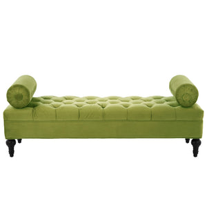 English Elm Modern Tufted Velvet Bench with Gourd Legs and Pillows for Bedroom Entryway Green N761P335807F