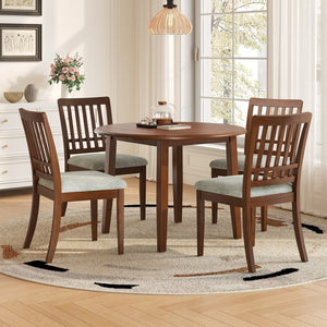English Elm 5-piece Round Folding Dining Set with Mdf Table and Upholstered Chairs for Small Spaces Brown N752S0010618D