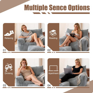 English Elm Bean Bag Chair with Armrests Shredded Foam Fill Oversized Lounge Seat for Adults Gray W5385P440000