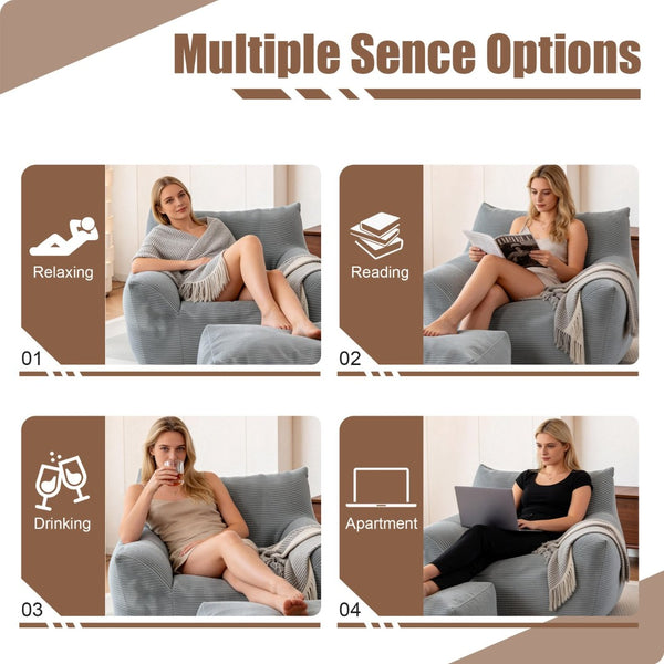 English Elm Bean Bag Chair with Armrests Shredded Foam Fill Oversized Lounge Seat for Adults Gray W5385P440000