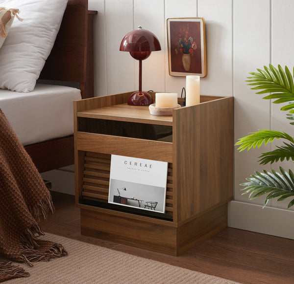English Elm Christopher Knight Home® - Mid Mid Century Modern Nightstand with USB Charging Station, LED App-Control Lights, 2 Drawers, Sleek Design Brown 22.24 L x 18.7 W x 7.09 H N761P255453Z