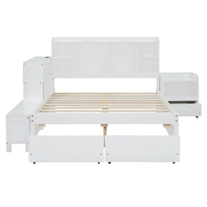 English Elm Full Size Wooden Platform Bed With Desk, Storage Drawers, Usb Ports, Nightstand & Modern Design N820S00029K
