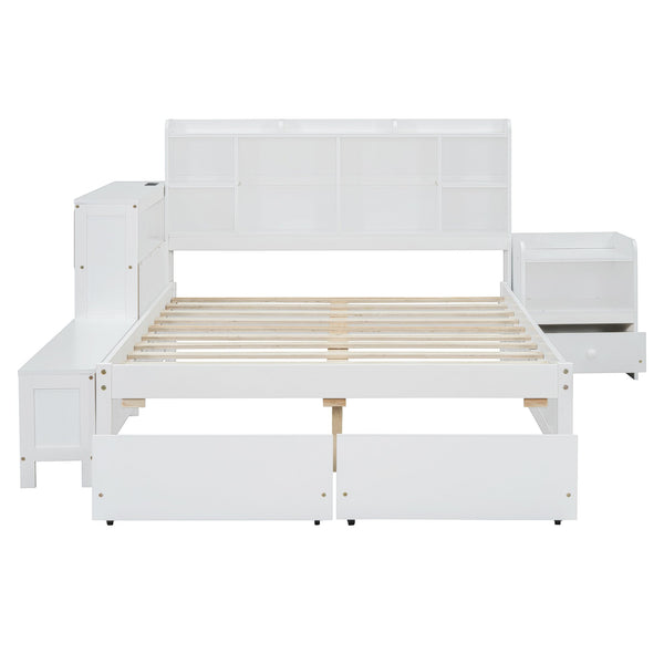 English Elm Full Size Wooden Platform Bed With Desk, Storage Drawers, Usb Ports, Nightstand & Modern Design N820S00029K