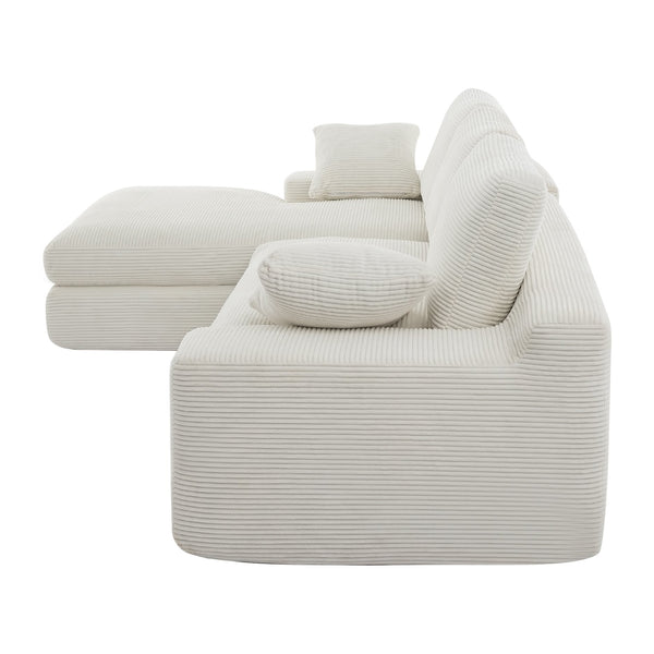 English Elm White corduroy compressed sofa with 3 back cushions & 2 throw pillows—soft, lightweight, durable comfort W3612S00015