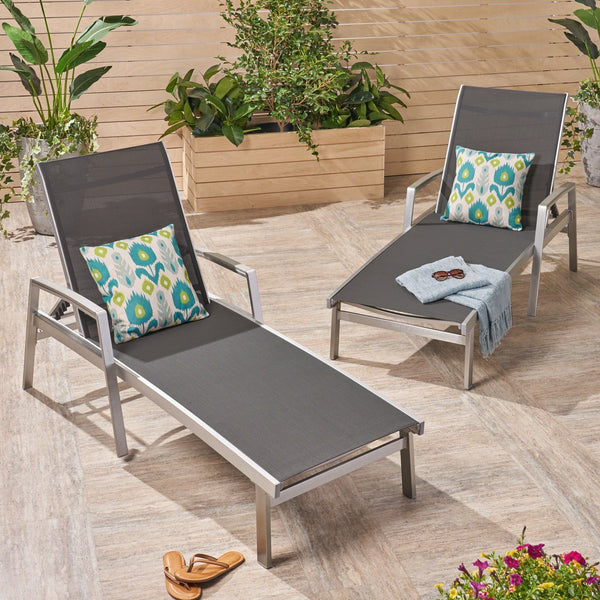 English Elm Christopher Knight Home® - OAXTON Chaise Lounge Set with Rust-Resistant Aluminum Frame, Breathable Mesh Seating & 5-Position Recline PMID: Gray N775P210066G