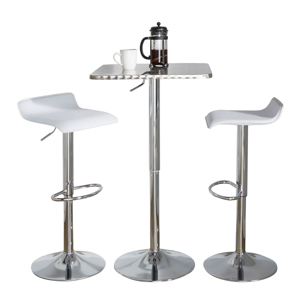 English Elm Bistro Square-Ale Adjustable 3-Piece Bar Set in White PVC with Chrome Frame, Oval Footrest, Modern Comfort B202S01479