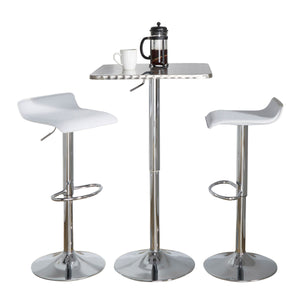 English Elm Bistro Square-Ale Adjustable 3-Piece Bar Set in White PVC with Chrome Frame, Oval Footrest, Modern Comfort B202S01479