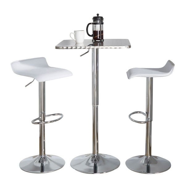 English Elm Bistro Square-Ale Adjustable 3-Piece Bar Set in White PVC with Chrome Frame, Oval Footrest, Modern Comfort B202S01479