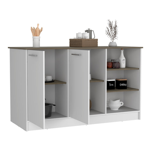 English Elm Ginger Kitchen Island With Open Shelves & Cabinets - Versatile Storage & Spacious Work Surface B070S00314