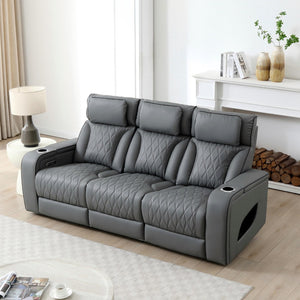 English Elm Lumin Power Reclining Home Theater Sofa with Led Lighting and Wireless Charging Pad Gray B078P497928