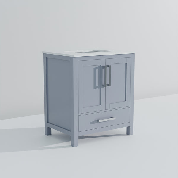 English Elm Dark Grey 30 in Bath Vanity with White Quartz Top, Solid Wood Frame, Soft-Close Drawers, Storage Durable Finish B2731P258785