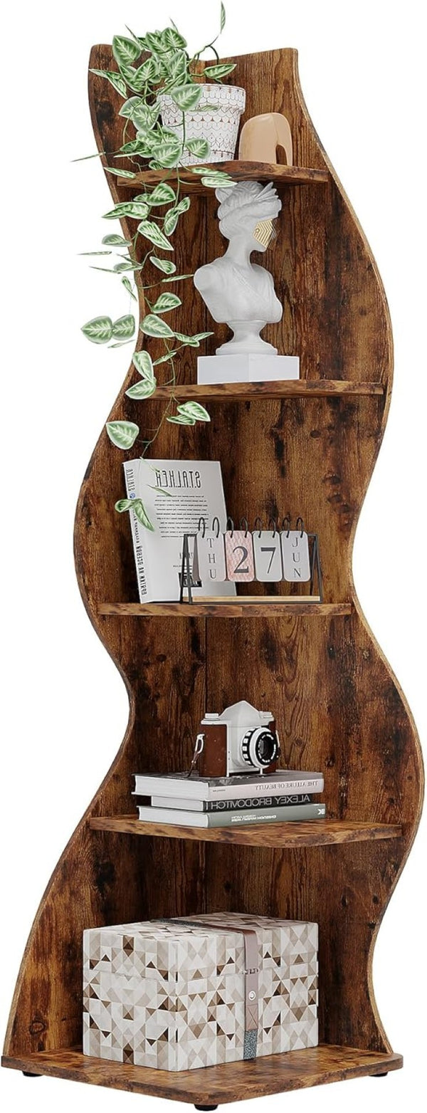 English Elm 5-tier Corner Shelving Unit Tall Engineered Wood Open Rack for Bedroom or Office Brown T3971P418324