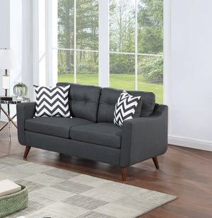 English Elm Modern 2-Piece Sofa Loveseat Set with Tufted Back Cushions, Geometric Throw Pillows & Tapered Legs Black 53 L x 31 W x 19 H B011S01305