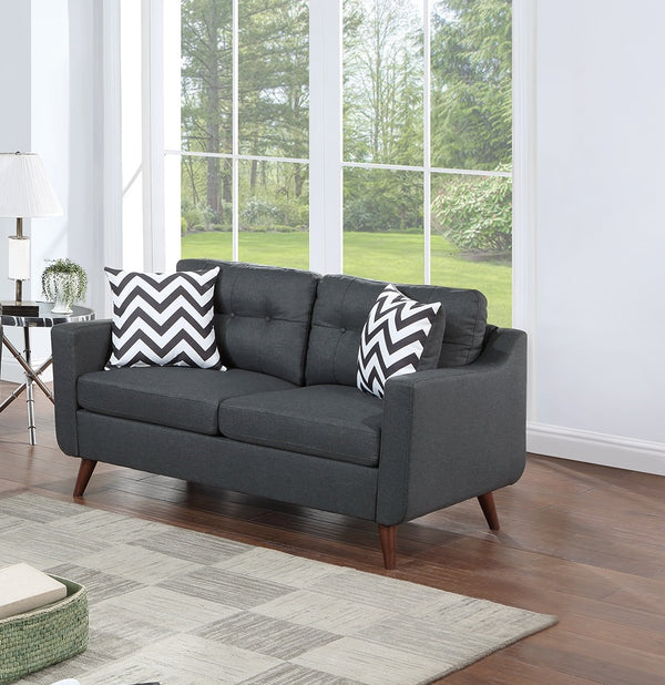 English Elm Modern 2-Piece Sofa Loveseat Set with Tufted Back Cushions, Geometric Throw Pillows & Tapered Legs Black 53 L x 31 W x 19 H B011S01305
