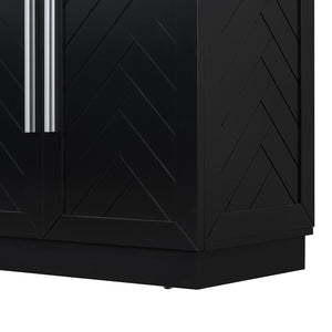 English Elm TREXM Elegant Sideboard Buffet Cabinet with Adjustable Shelves, Spacious Storage, Silver Handles, 60" Black N715P192557B