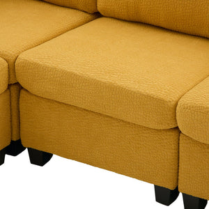 English Elm UNITED Modular 6-Seat Sectional Sofa with Removable Ottoman, Storage Compartments, Convertible Comfort Mustard yellow W1568S00247