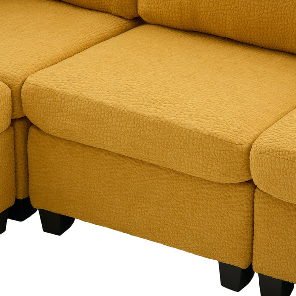 English Elm UNITED Modular 6-Seat Sectional Sofa with Removable Ottoman, Storage Compartments, Convertible Comfort Mustard yellow W1568S00247