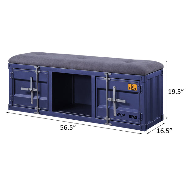 English Elm Grey Modern Industrial Storage Bench with Padded Grey Seat, Blue Metal Doors, Middle Shelf & Locking Cabinet B062P186445