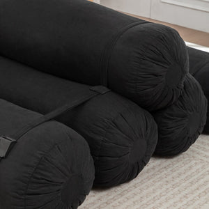 English Elm Adjustable Corduroy Floor Sofa with 5 Modular Cylinders for Custom Lounging and Ultimate Comfort Black W1170P365602