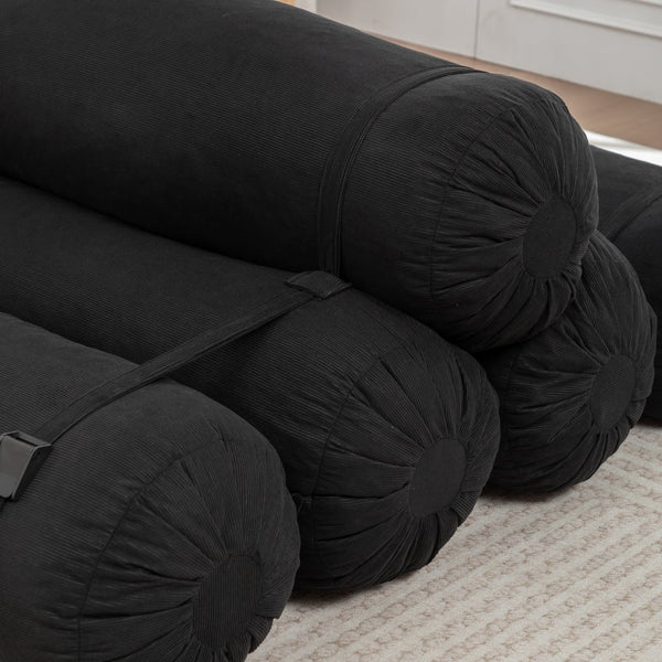 English Elm Adjustable Corduroy Floor Sofa with 5 Modular Cylinders for Custom Lounging and Ultimate Comfort Black W1170P365602