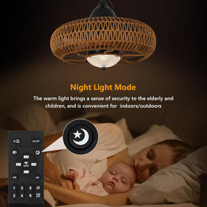 English Elm Waterproof Outdoor Ceiling Fan with Lights Remote Control, Brown Iron+Plastic, Dimmable LED, 6-Speed W2738P242334