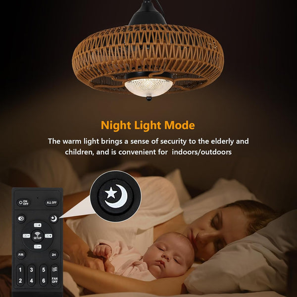 English Elm Waterproof Outdoor Ceiling Fan with Lights Remote Control, Brown Iron+Plastic, Dimmable LED, 6-Speed W2738P242334