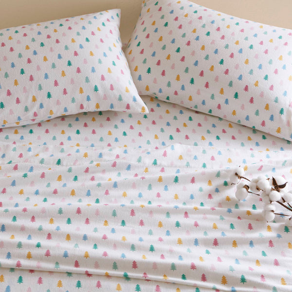 JLA Home Intelligent Design - 100% Cotton Flannel Sheet Set – Ultra-Soft 135gsm Pigment Print for Warmth, Breathable Comfort & Lasting Color Tree Block ID20-2504