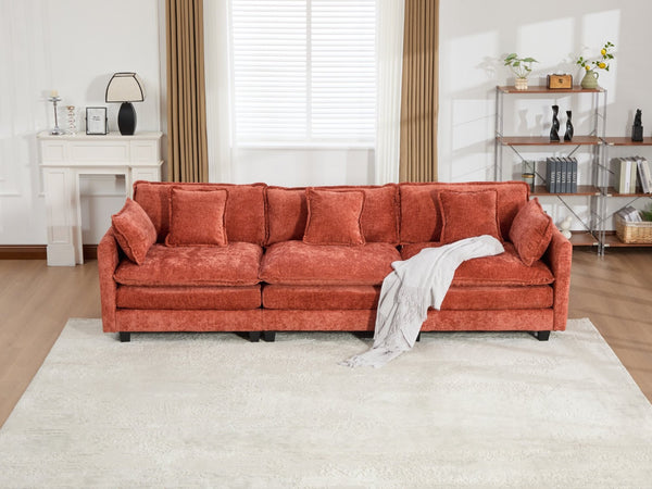 English Elm Cloud Modular Three Seat Sofa Chenille Upholstered with Double Layer Cushions for Living Room Orange W1143S00060