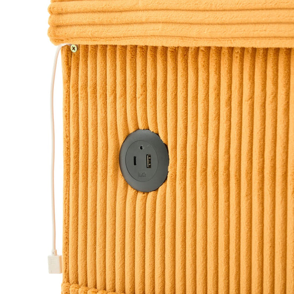 English Elm UNITED Corduroy L-Shaped Sectional Sofa with Storage Ottoman, USB Ports, Cup Holders & LED Lighting Mustard yellow W1568P332403