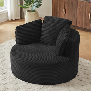 English Elm Compressible Corduroy Round Accent Chair Pocket Spring Cushioned Backrest for Apartments Black W2339P461271