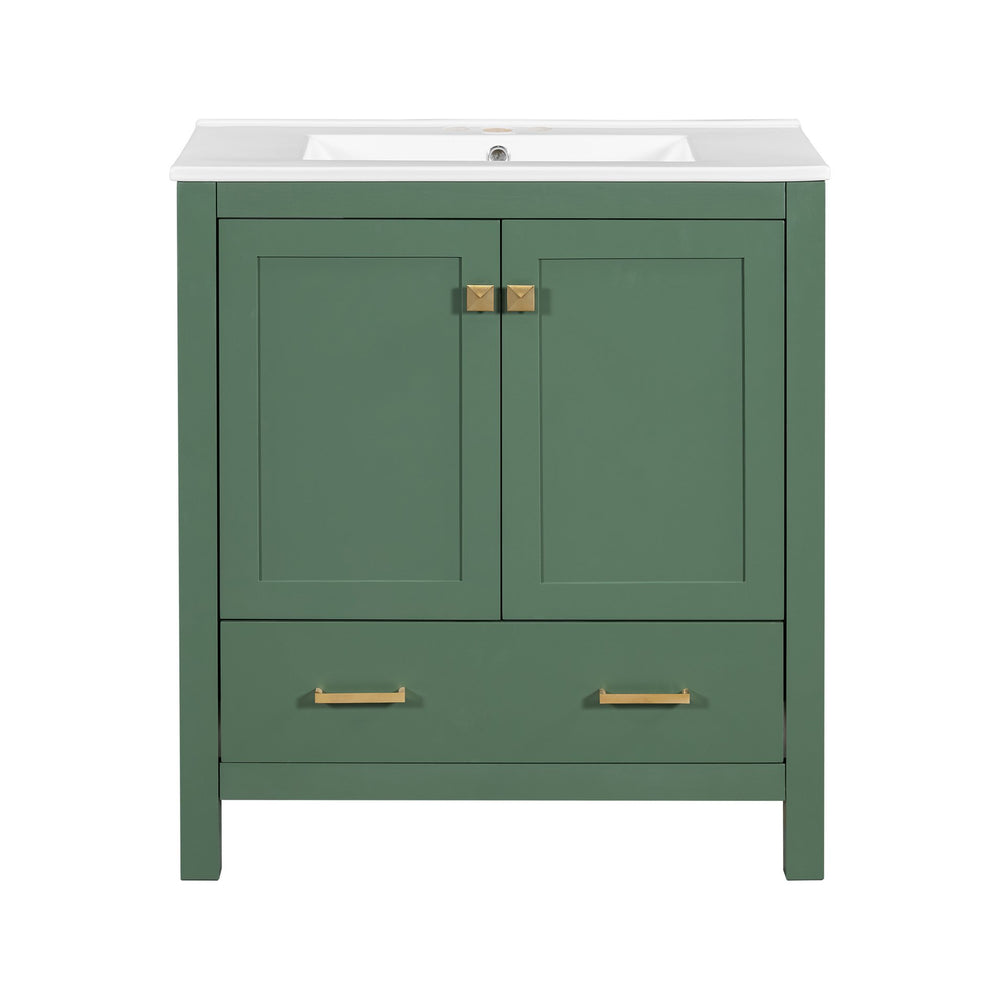 English Elm 30" Green Bathroom Vanity with Undermount Sink, Solid Wood Cabinet, Soft-Close Doors & Drawer Organizer N729P170521F