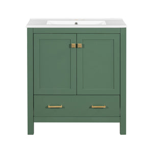 English Elm 60" Green Bathroom Vanity Set with Double Ceramic Sinks, Solid Wood Storage, Soft-Close Doors, Modern Durable Design N729P000001F