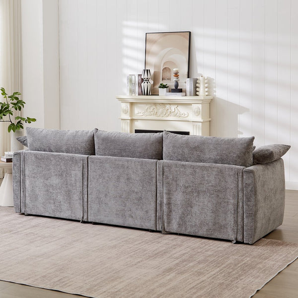 English Elm 98.5" 3-seater sofa with upholstered armrests and plush cushions, modern linen sofa with high weight capacity Grey W1193S00143