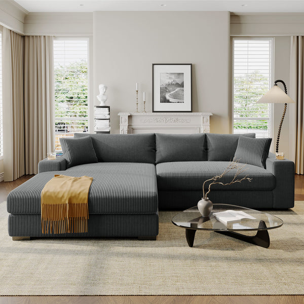 English Elm Christopher Knight Home® - Mirod Large Sectional Sofa with Deep Foam Seats, Built-In Cup Holders, USB Charging Ports, Modern Design Grey N760S0000043E