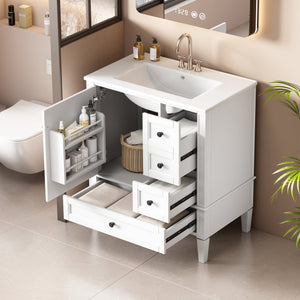 English Elm 30 30 Inch Bathroom Vanity with Ceramic Sink, Modern Compact 3-Drawer Storage Cabinet for Small Baths White N710P247499K