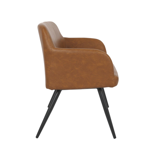 English Elm Daniella Camel Faux Leather Industrial High Back Bench with Armrests & Black Steel Legs, Seats Two B202P223483