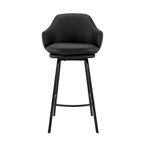 English Elm Zalen 26" Counter Stool in Black Faux Leather with Swivel, Metal 4-Leg Base, Durable Comfort B2736P268597