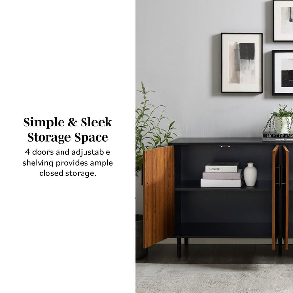 English Elm Walker Edison - Mid-Century Bookmatch Door Buffet with Metal Legs, Two-Tone Retro Design, TV Console & Storage Display Walnut 63 L x 19 W x 7 H B185P169344