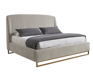 Sunpan Nevin Platform Bed - Modern Comfort with Elegant Ruching and Antique Brass Legs for Stylish Spaces King