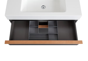 English Elm VELA 36 Inch Wall Mounted Bathroom Vanity with Integrated Acrylic Sink, Dual Wood Handles, Soft-Close Drawers, Matte Finish Black W3235P327618