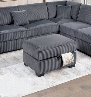 English Elm Dark Gray Wide-Welt Corduroy Sectional Sofa 3pc L-Shaped Reversible Chaise w/ USB Storage Ottoman B011S01771