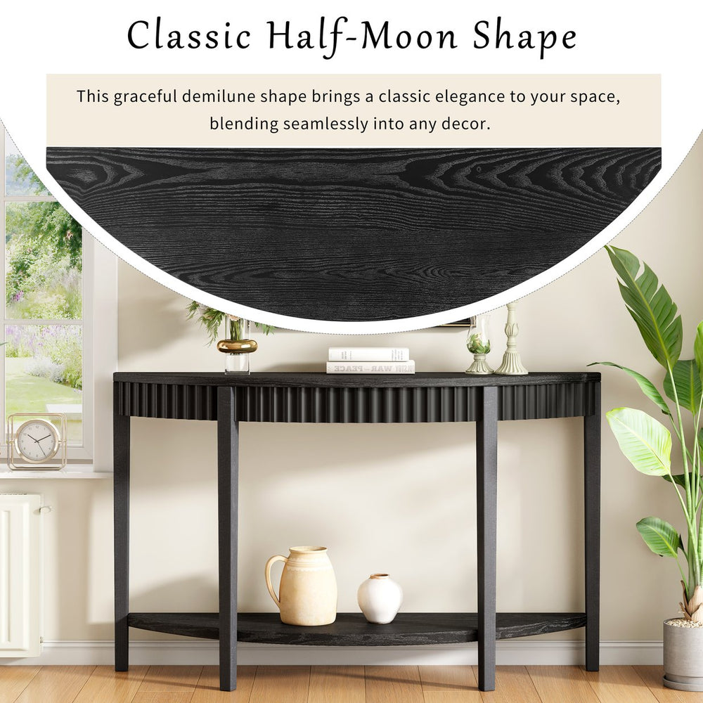 English Elm Christopher Knight Home® - Mirod 55'' Half-Moon Entryway Table with Ash Veneer, Dusty Distress Finish & Dual Open Shelves for Hallway Elegance N760P285986B