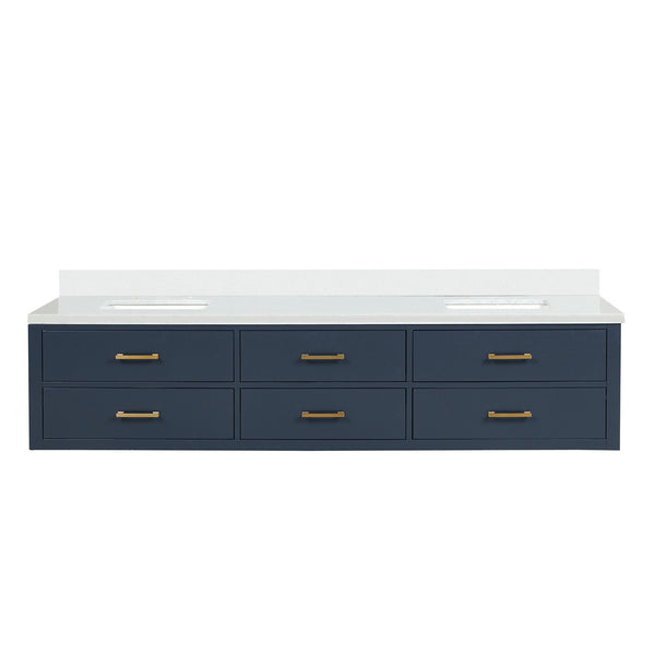 English Elm Blue Double Bath Vanity 84" W X 22" D With Elegant White Quartz Top For A Stylish Bathroom Upgrade B2731P258148
