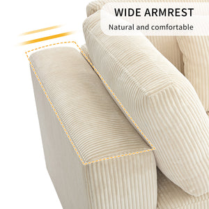 English Elm [ U_STYLE 105'' 3 Seater Sofa with Corduroy Fabric, Removable Back Cushions, Foam+Pocket Spring Comfort Beige WY000403AAA