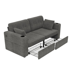 English Elm Sofas for Living Room Chenille Three Seat Couch with Usb Charging Storage and Cup Holder Gray W395S00143