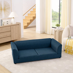 English Elm Comfortable Linen Upholstered Pet Sofa with Backrest and Armrests for Large Dogs Dark Blue W487P430319